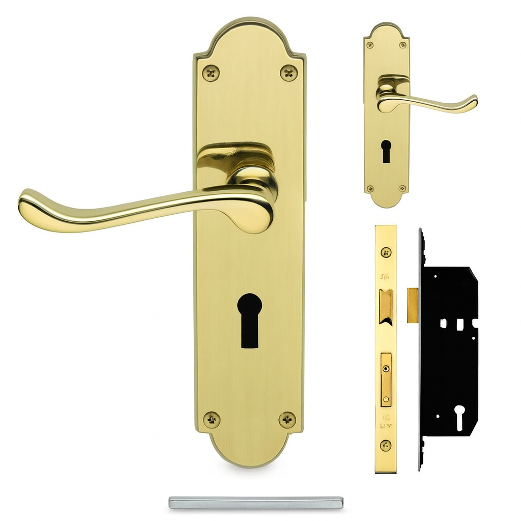 Heritage Lever Door Handles With Mortice Lock - Polished Brass