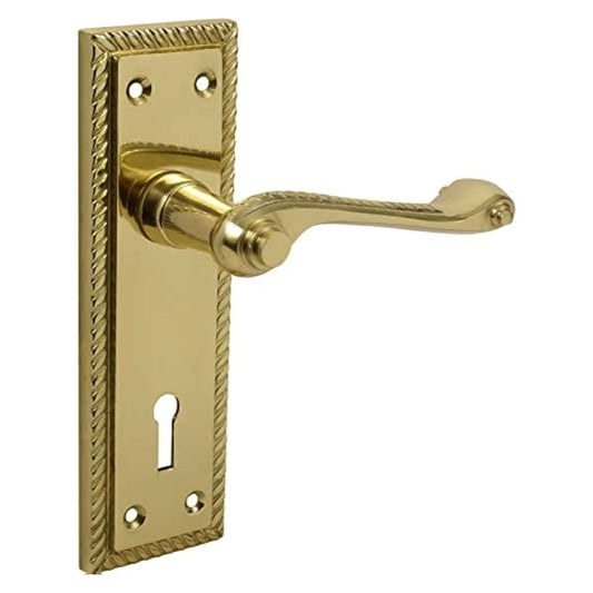 Georgian Lever Door Handles With Keyhole - Polished Brass
