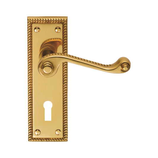 Georgian Lever Door Handles With Keyhole - Polished Brass