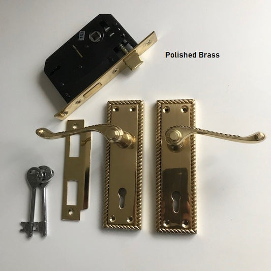 Georgian Lever Door Handles With Mortice Lock - Polished Brass