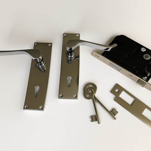 Victorian Lever Door Handles With Mortice Lock - Chrome - mortice door lock product photo