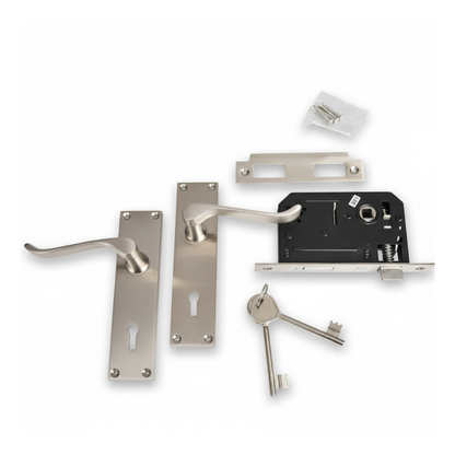 Victorian Lever Handles With Mortice Lock - Satin Nickel