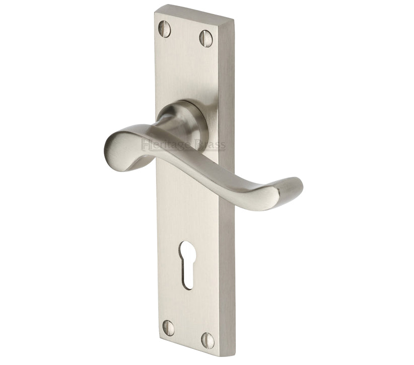 Victorian Lever Door Handles With Keyhole - Satin Nickel