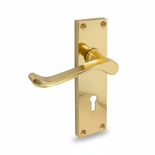 Victorian Lever Door Handles With Mortice Lock - Polished Brass