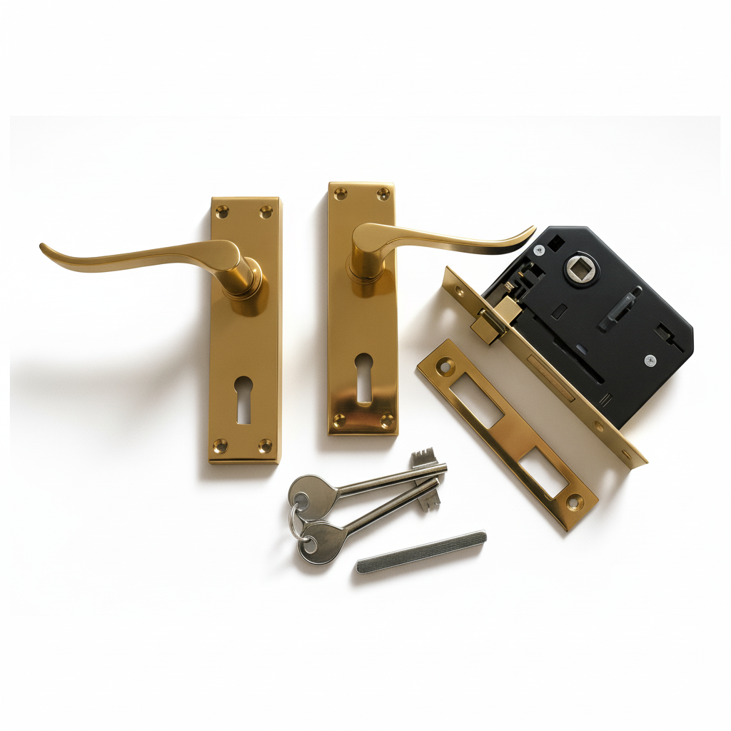 Victorian Lever Door Handles With Mortice Lock - Polished Brass