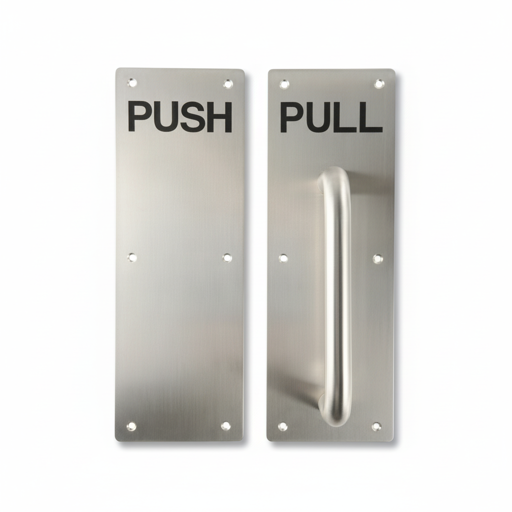 Door Handle And Push Plate Set - Stainless Steel - Commercial Grade